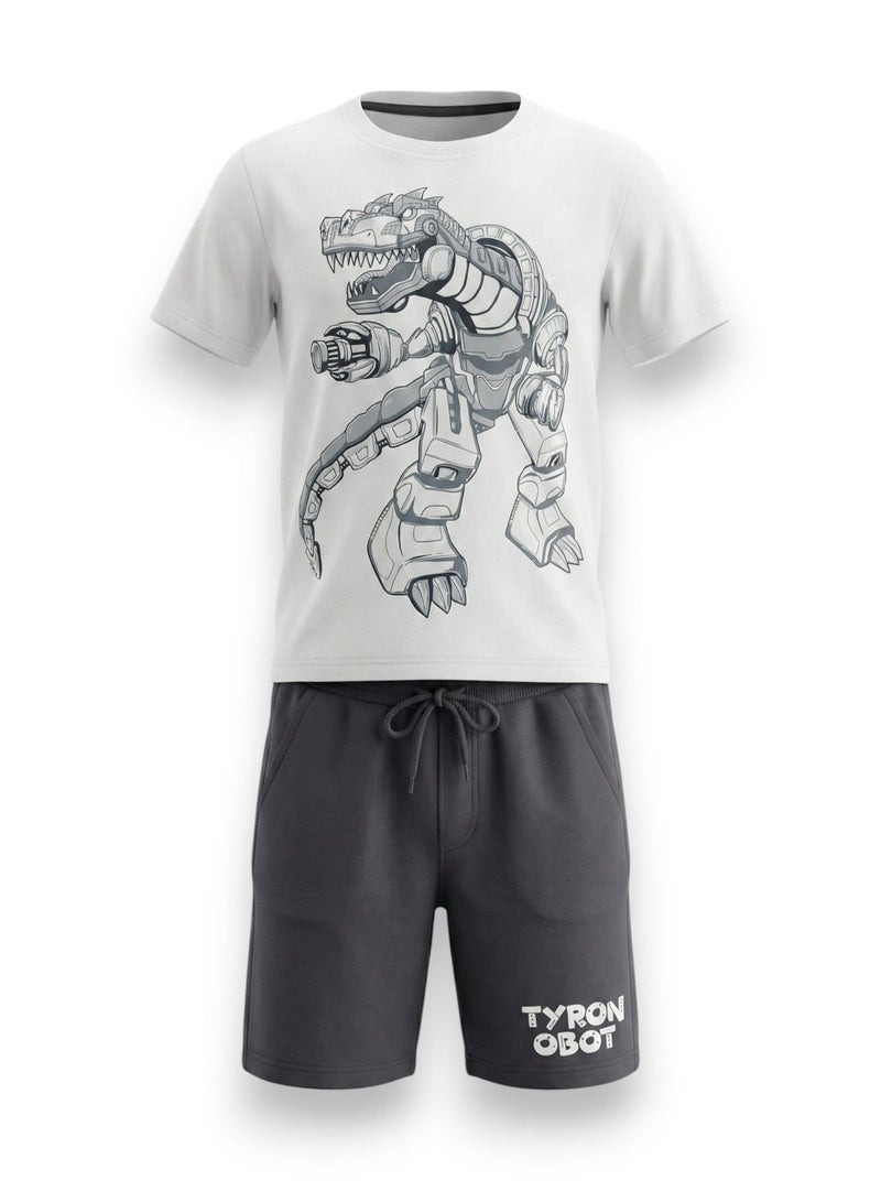 victor and jane Boys Dinosaur Graphic T-Shirt & Black Shorts Set - Image 5